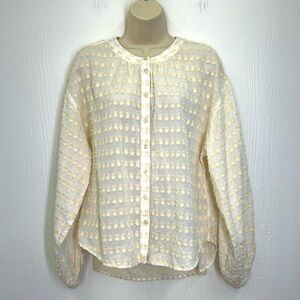 Anthropologie Pilcro - White Button Down With Cream Dots Long Sleeve Blouse Sm